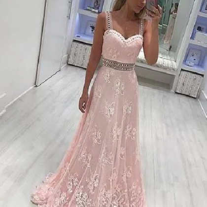 Pd90114 Pink Prom Dress,Lace Evenin..