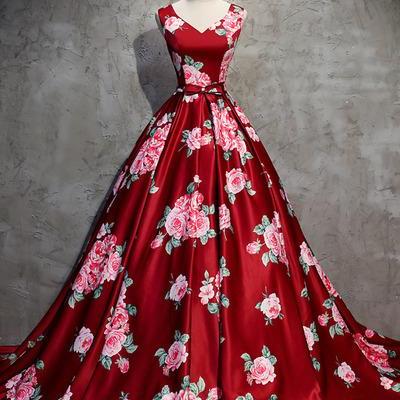 Pd90314 Print Prom Dress,satin Evening..