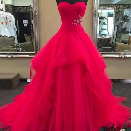 Pd90416 Red Prom Dress,Tulle Evenin..