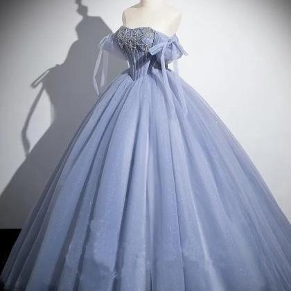 Sparkling Blue Gown With Puffy Tulle Sleeves on Luulla
