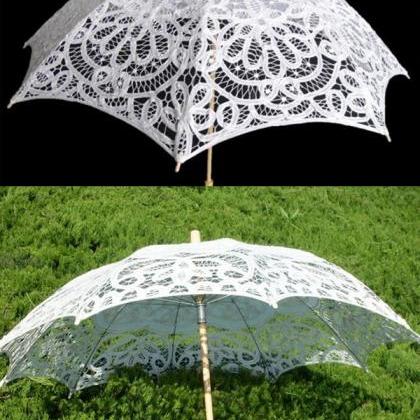 82*68 Romantic White Lace Bridal Umbrella Wooden..