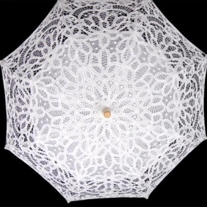 82*68 Romantic White Lace Bridal Umbrella Wooden..