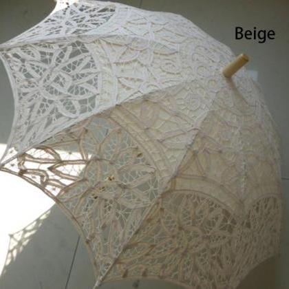 76*65 Romantic White Beige Lace Bridal Umbrella..