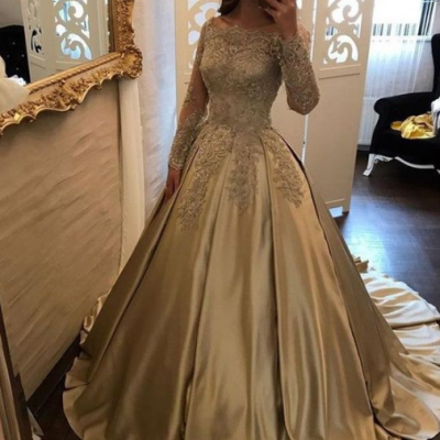 Pd80201 Charming Prom Dress,Satin Prom Dresses,Off the Shoulder Prom Dresses,Long-Sleeves Evening Dress