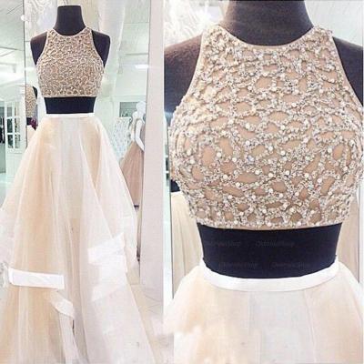 Pd38 Charming Prom Dress,sexy 2 piece style Prom Dress,A-Line Prom Dress,High Neck Prom Dress,Tulle Prom Dress