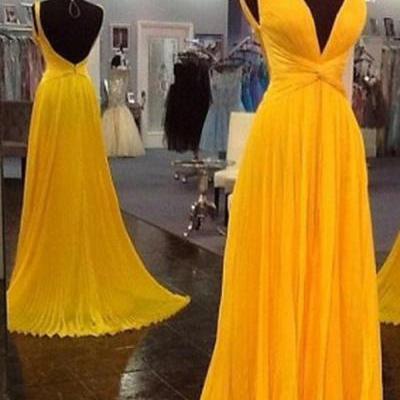 Pd10204 High Quality Prom Dress,Chiffon Prom Dress,Pleat Prom Dress,Backless Prom Dress,V-Neck Prom Dress