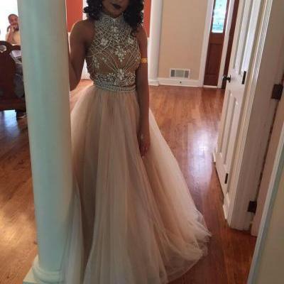Pd11041 Charming Prom Dress,Tulle Prom Dress,A-Line Prom Dress,High-Neck Prom Dress,Beading Prom Dress,Noble Prom Dress