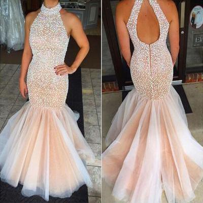 Pd12215 Charming Prom Dress,Halter Prom Dress,Mermaid Prom Dress,Beading Prom Dress,Halter Prom Dress