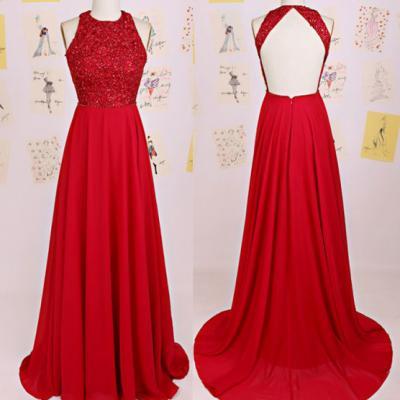 Pd01053 Charming Prom Dress，O-Neck Prom Dress,A-Line Prom Dress,Chiffon Prom Dress,Backless Evening Dress