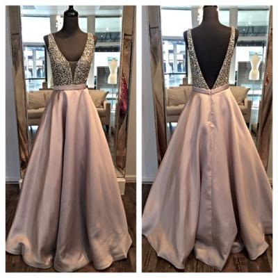 Pd603186 Charming Prom Dress,V-Neck Prom Dress,Beading Prom Dress,Satin Prom Dress,A-Line Evening Dress