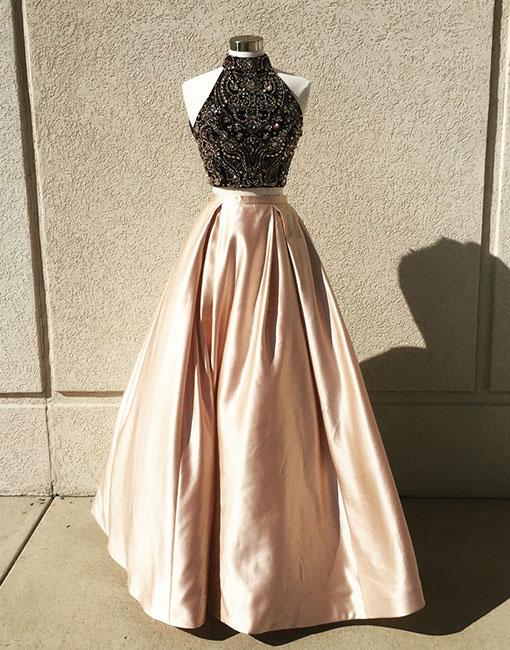Pd801157 Charming Prom Dress,two Pieces Prom Dresses,beading Prom Dresses,satin Evening Dress