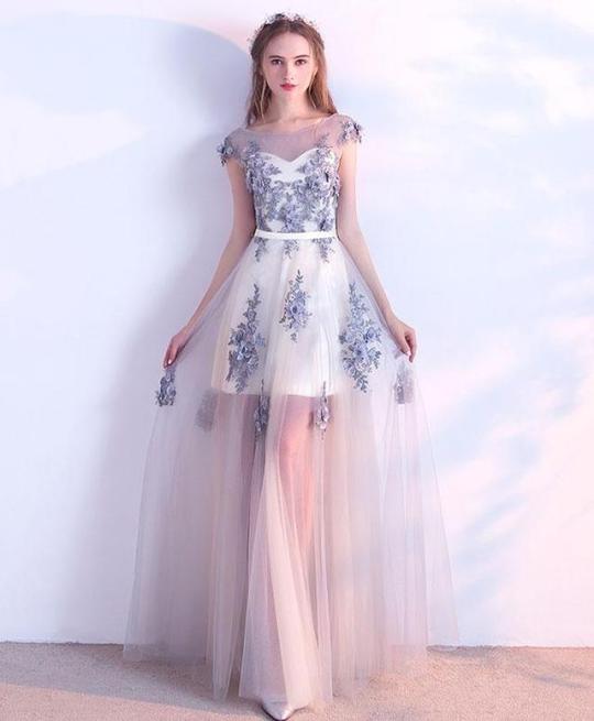 Pd80207 Charming Prom Dress,tulle Evening Dresses,appliiques Prom Dresses,a-line Prom Gown