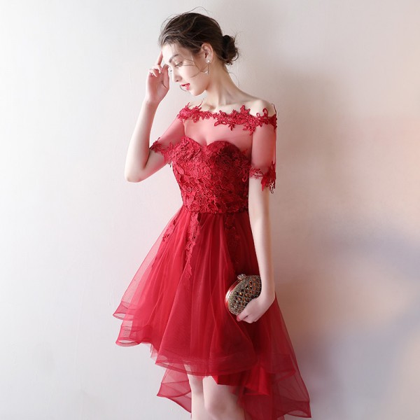 Hd80518 Red Homecoming Dress,tulle Graduation Dress,appliques Homecoming Dress,high/low Graduation Dress