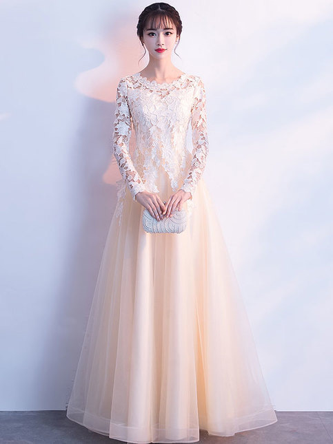 Pd81110 Charming Prom Dress,tulle Evening Dresses,a-line Prom Dresses,long-sleeves Prom Gown