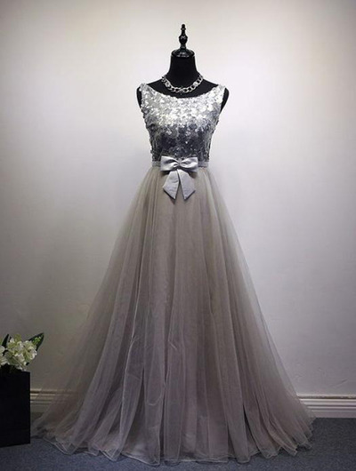Pd90315 Gray Prom Dress,tulle Evening Dresses,o-neck Prom Dresses,appliques Prom Gown
