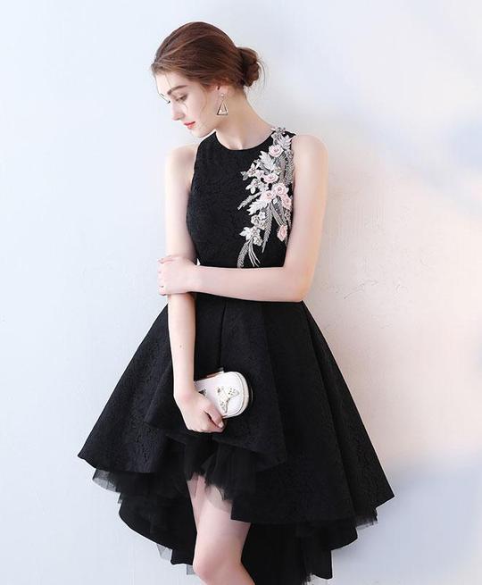 Pd90318 Black Prom Dress,tulle Evening Dresses,o-neck Prom Dresses,high/low Prom Gown