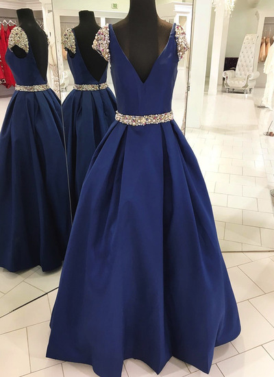 Pd90404 Blue Prom Dress,satin Evening Dresses,beading Prom Dresses,a-line Prom Gown