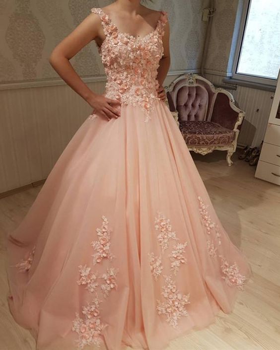 Pd90409 Charming Prom Dress,Tulle Evening Dresses,O-Neck Prom Dresses,Appliques Prom Gown