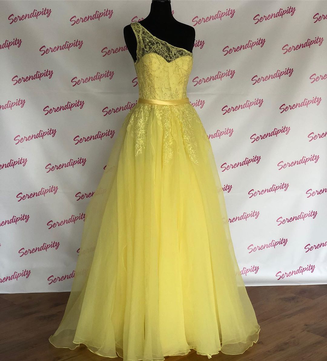 Pd90905 Yellow Prom Dress,a-line Evening Dresses,lace Prom Dresses,one-shoulder Prom Gown
