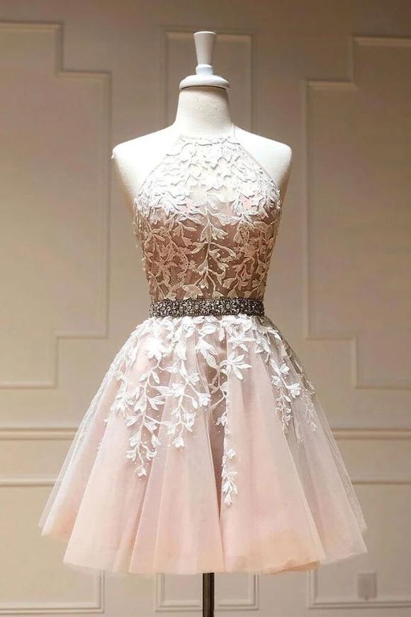 H910225 Cute Homecoming Dress,Tulle Homecoming Dress,Appliques Homecoming Dress,Halter Homecoming Dress