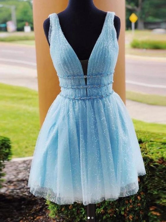 H91102 Cute Homecoming Dress,Tulle Homecoming Dress,V-Neck Homecoming Dress,Knee-Length Homecoming Dress