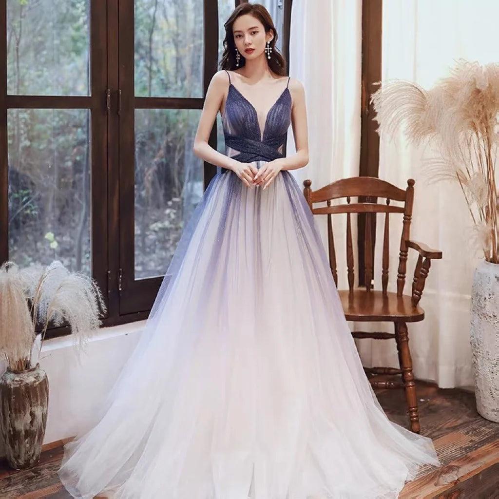 Ombre Blue Gown With Flowy Tulle Skirt on Luulla