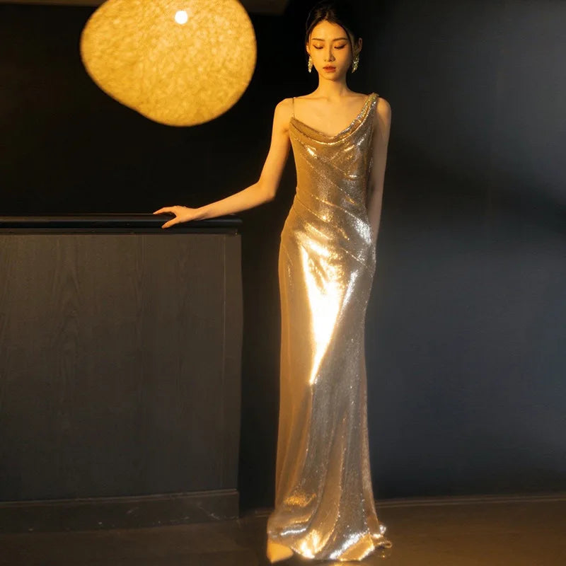 green emerald velvet dress Self-Portrait - Gold Rhinestone Drape Maxi Dress
