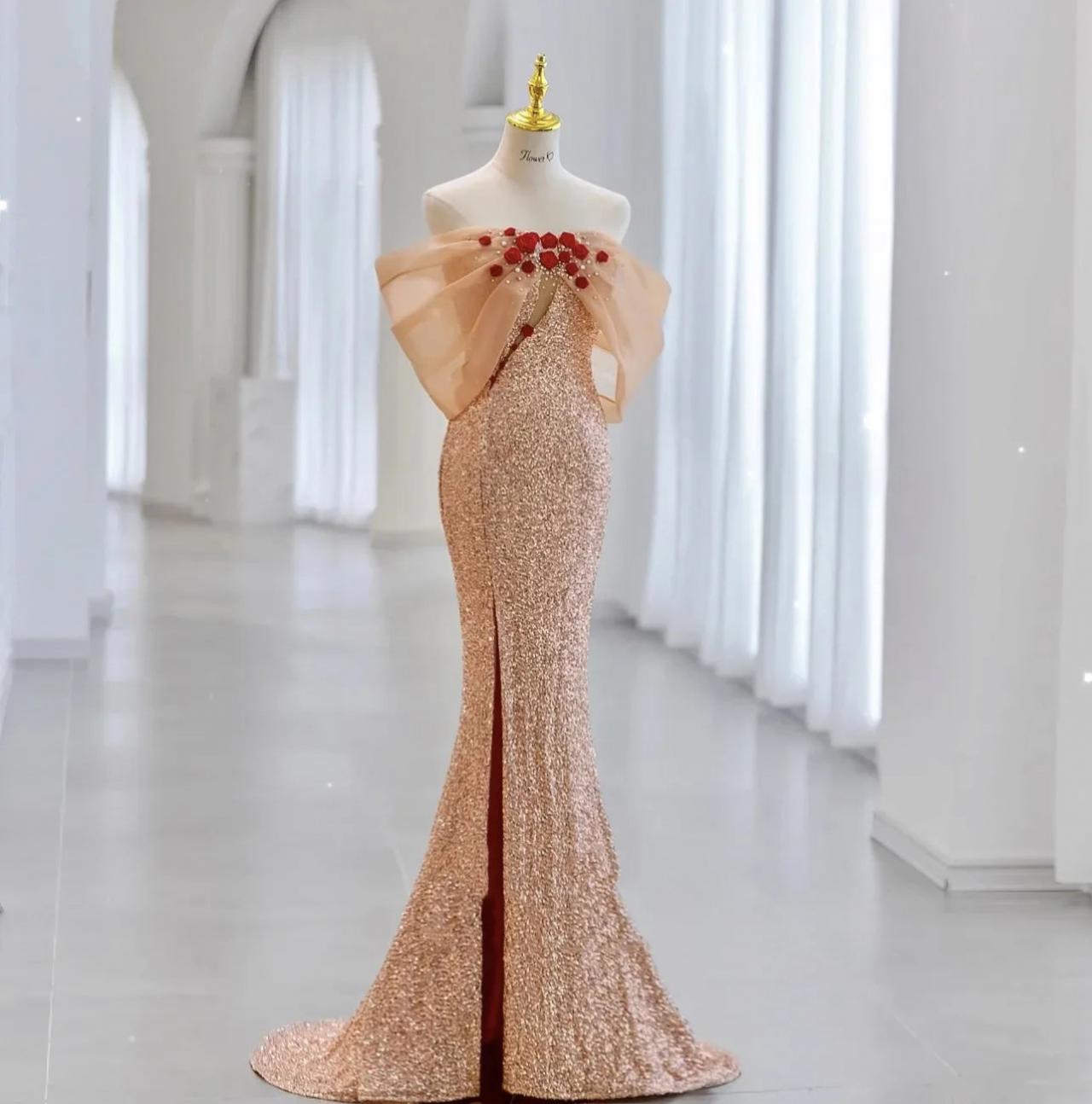 Sparkling Sequin Gown With Floral Details on Luulla