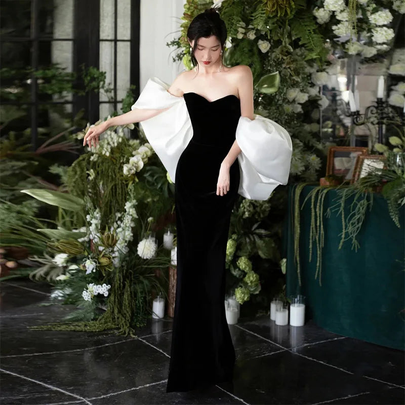 Luxury Black Velvet Gown With Statement Sleeves on Luulla