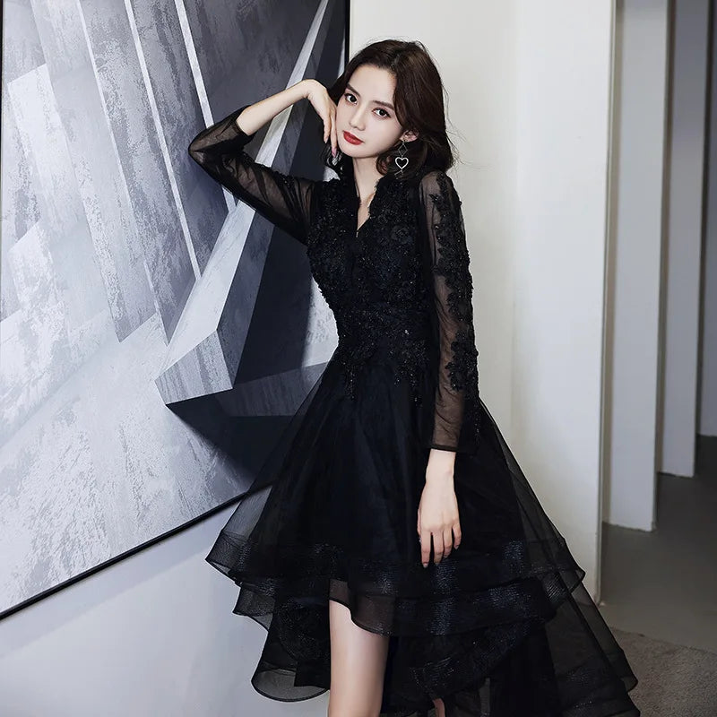 Lace Bodice High Low Dress Black main image 0