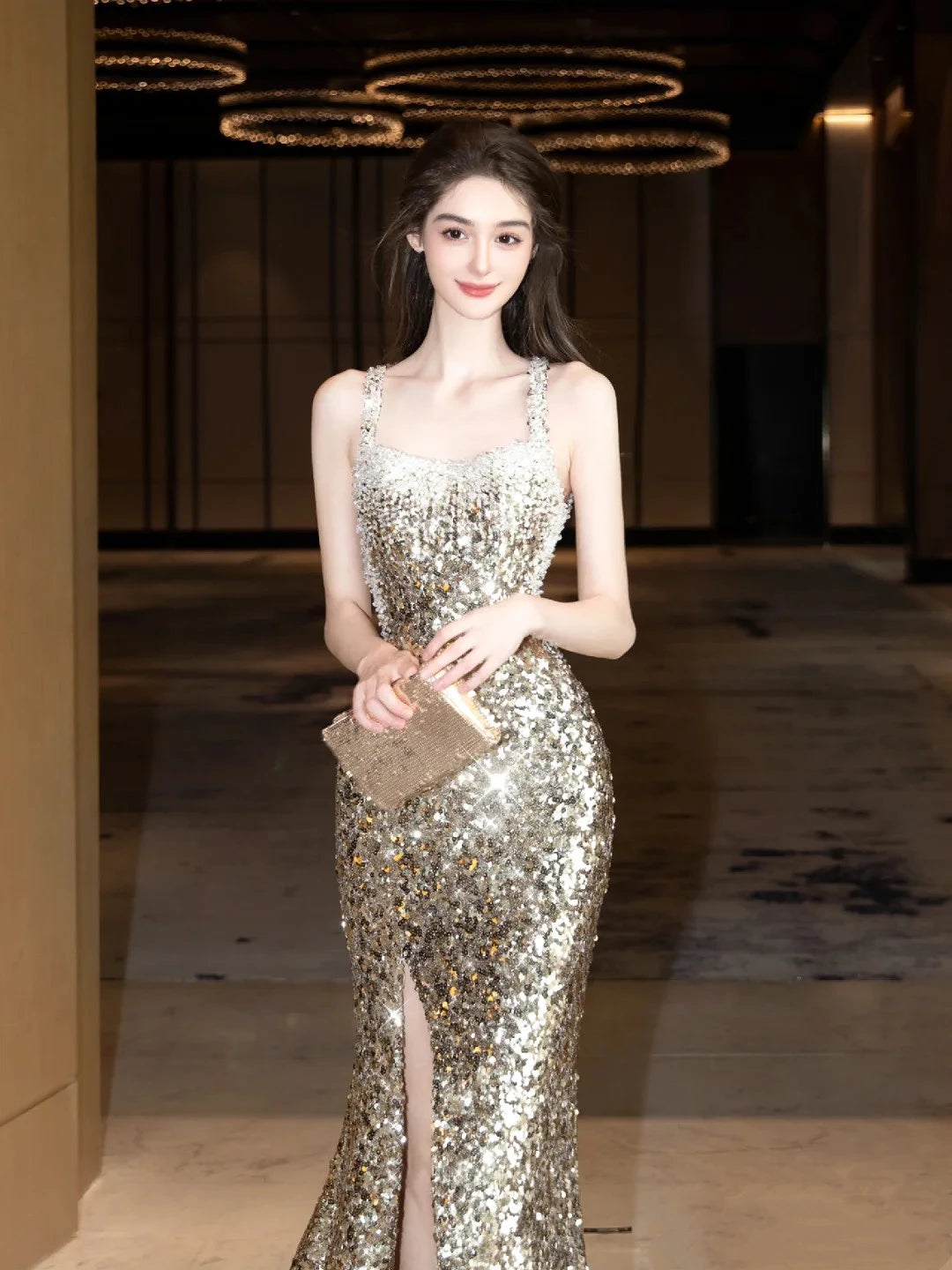 Sparkling Gold Sequin Dress With Chic Design