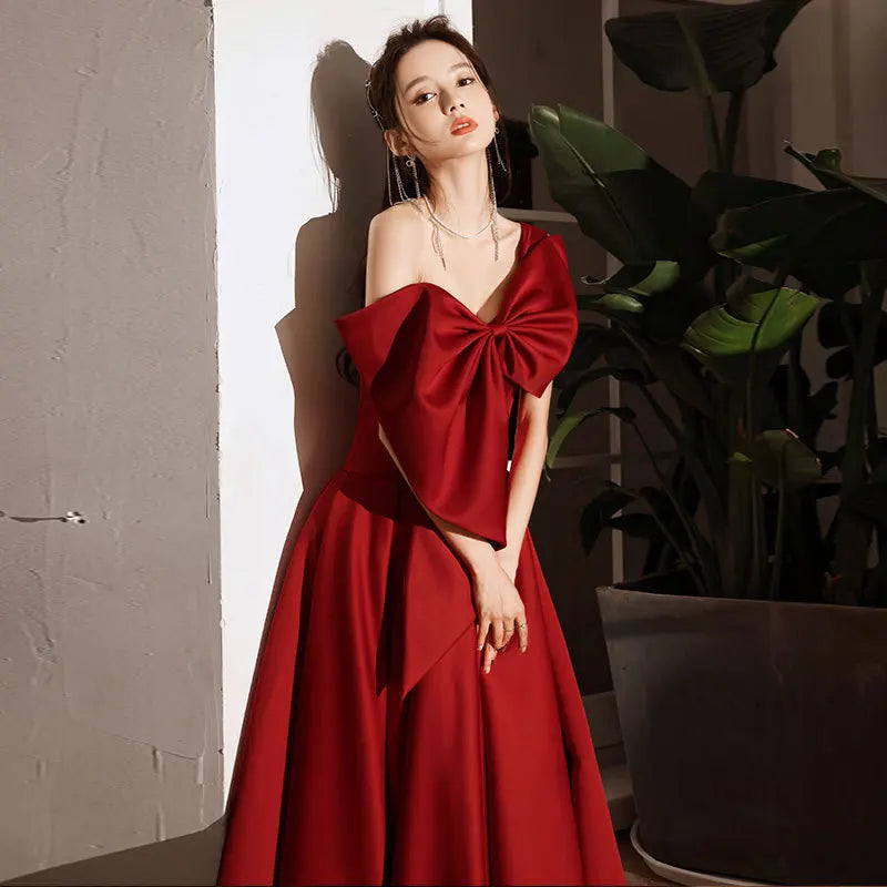 strapless open back dress Big Bow Jeweled Neck Column Gown 10 main image 1