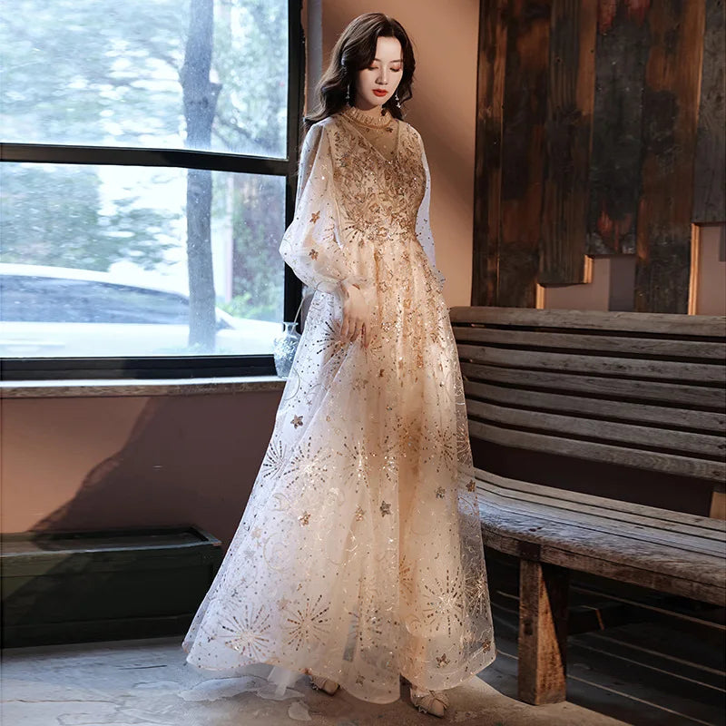 dress women party cheongsam Modern Cheongsam Dress, A-line Skirt, Mountain Landscape, Tea Ceremony Gown