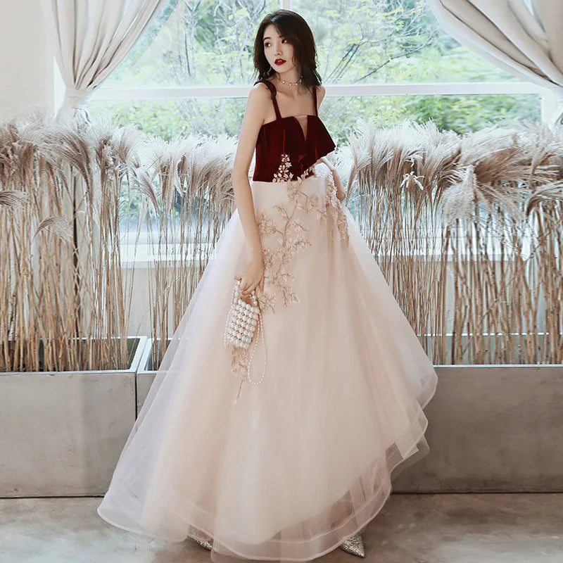 Burgundy Exquisite Summer Full Length Evening Party Gown Cheongsam Elegant  Mesh Dress Qipao Bridal W on Luulla