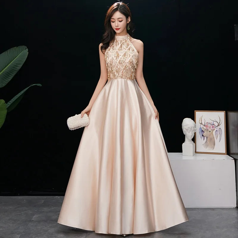 Lace Halter Neck Satin Evening Gown Dress on Luulla
