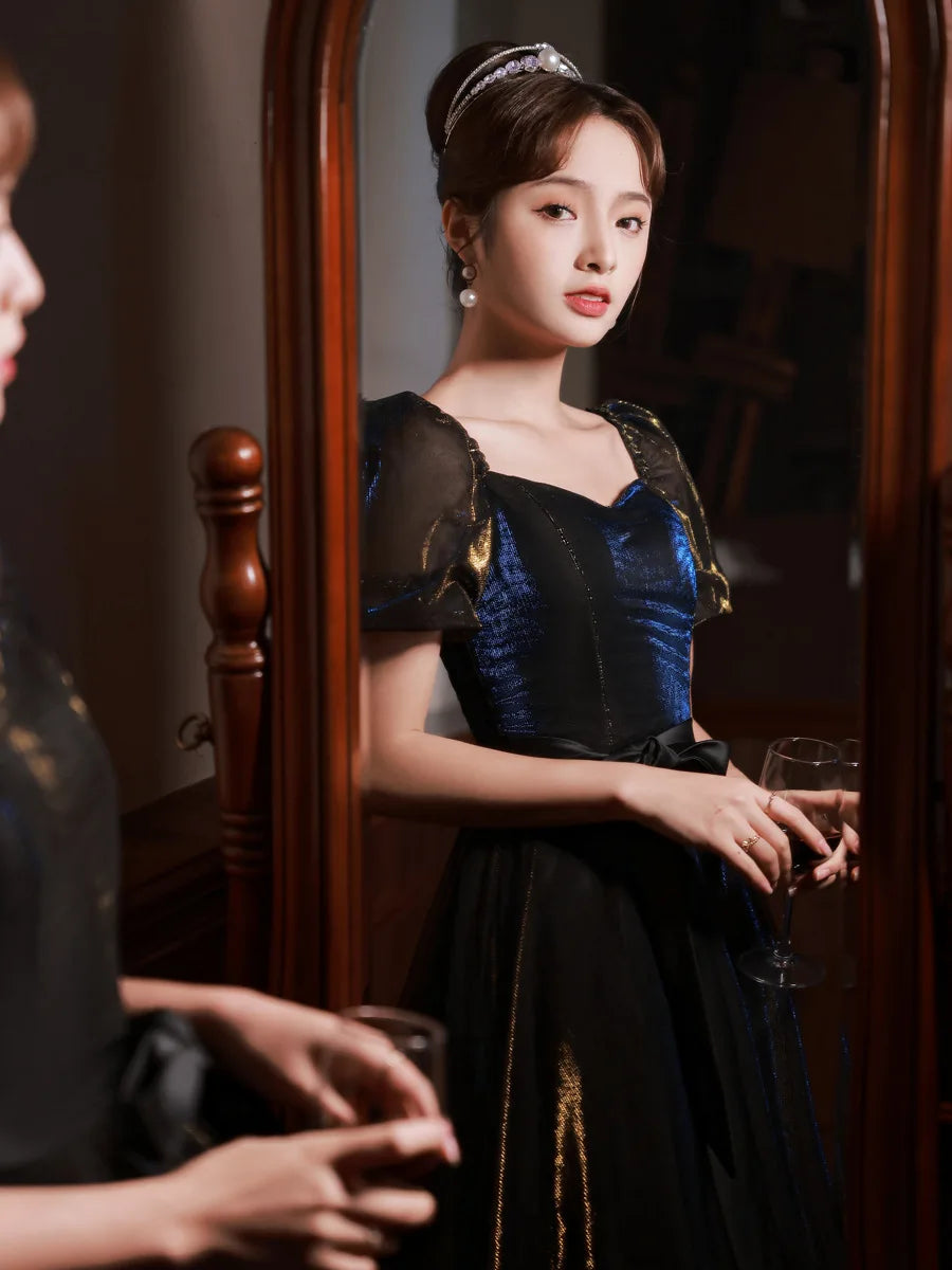 Vintage Black Velvet Corset Dress With Sleeves on Luulla