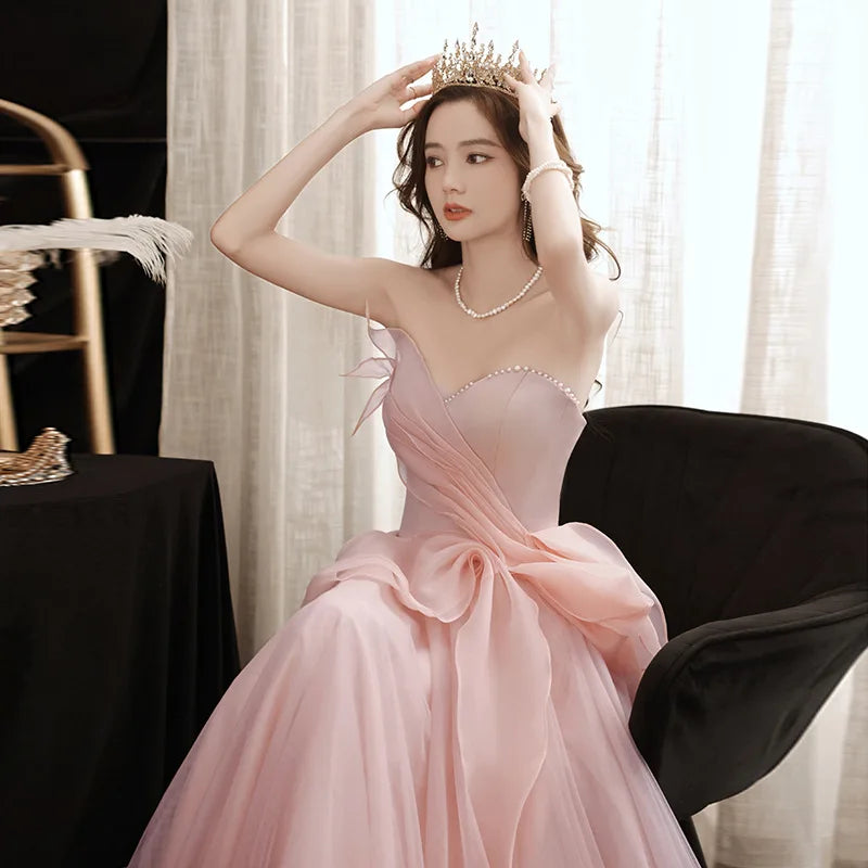 Glamorous Pink Strapless Dress With Flowing Layers on Luulla