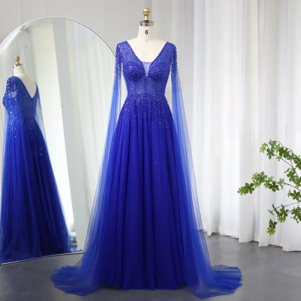long sleeve royal blue bridesmaid dresses Royal Blue Velvet Long Sleeves Dress Royal Blue / US 10 main image 1