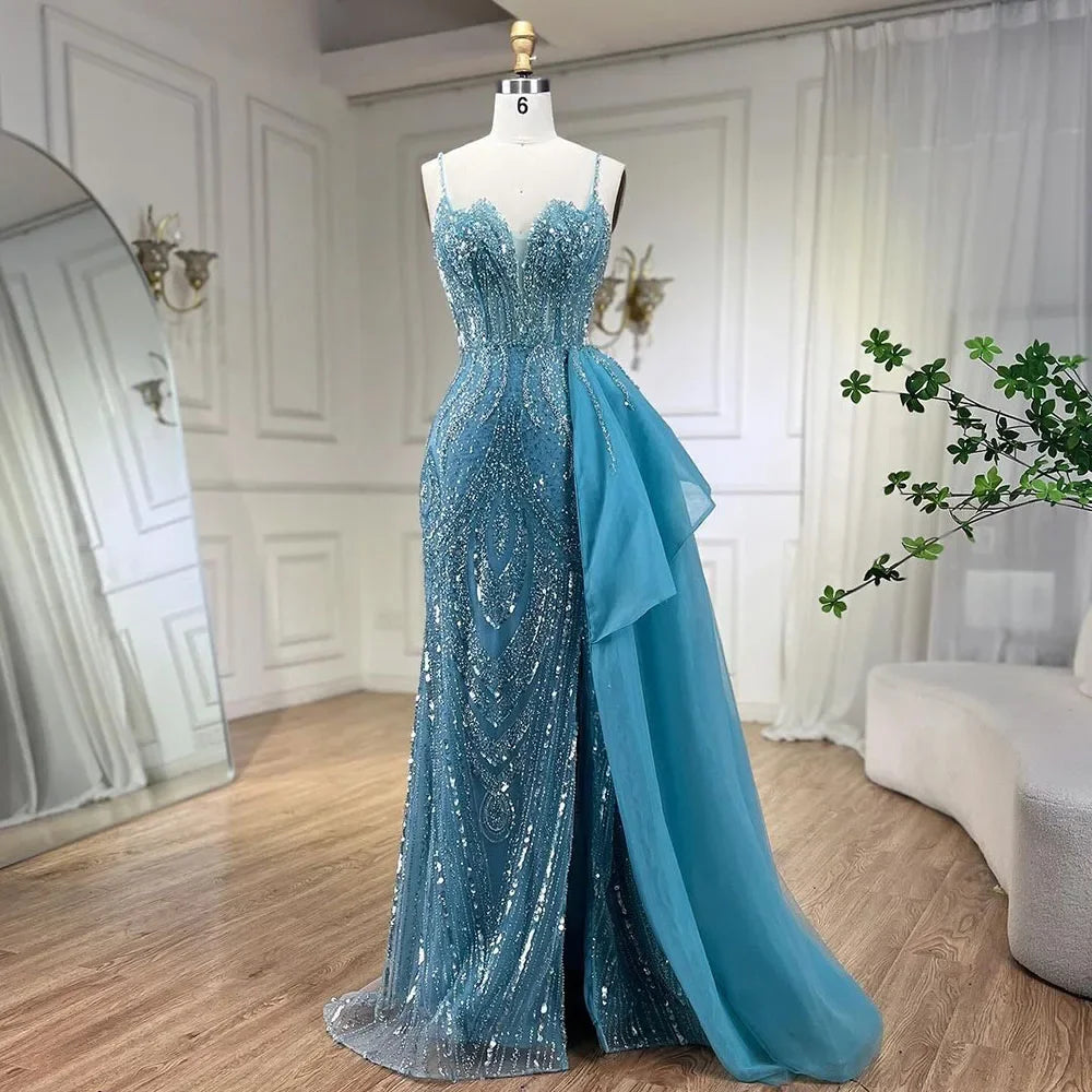 Sparkling Teal Evening Gown With Tulle Train on Luulla