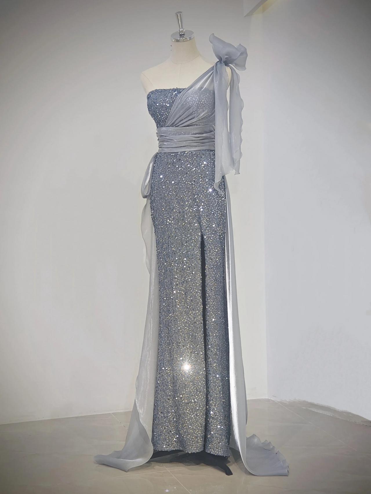 silver sequin dress bridesmaid Sitara Square Neck Sequin Gown- Silver 10