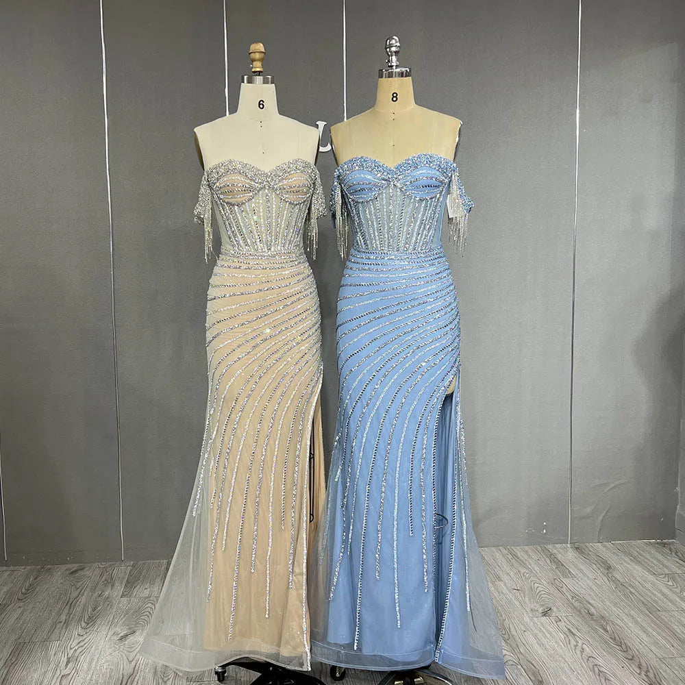 beaded top maxi dress Alluring Beaded Illusion Corset Mermaid Gown with Spaghetti Straps and
