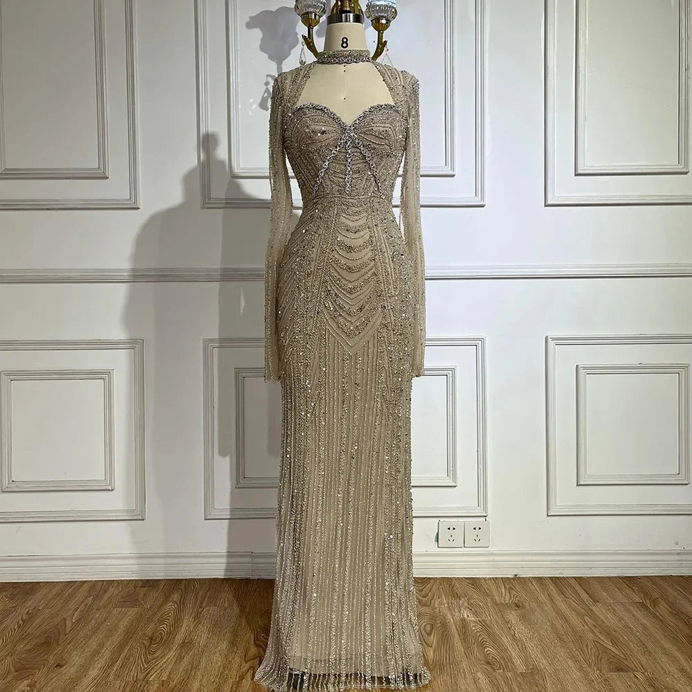 Stunning Beaded Floor-length Gown With Sheer Sleeves on Luulla