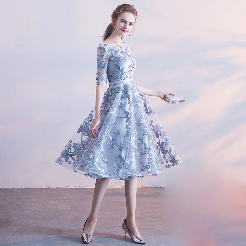 Floral Lace Midi Dress With Sheer Sleeves on Luulla