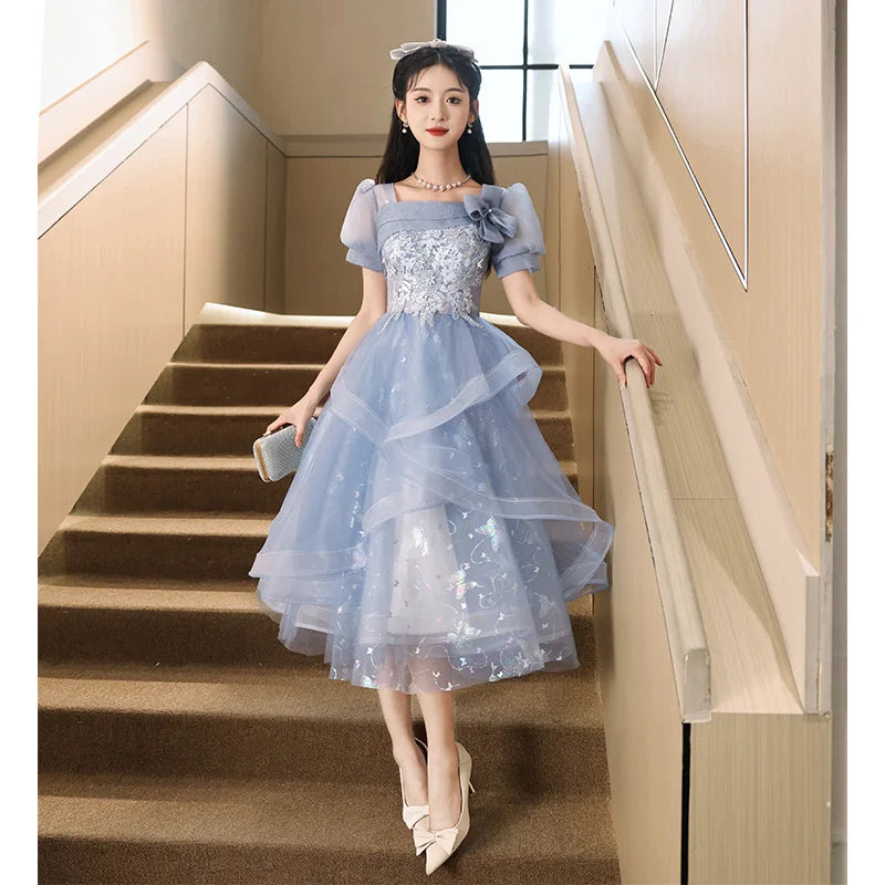 delicate blue dress Marco & Lizzy by Little Threads Blue Flowers Smocked Dress main image 1