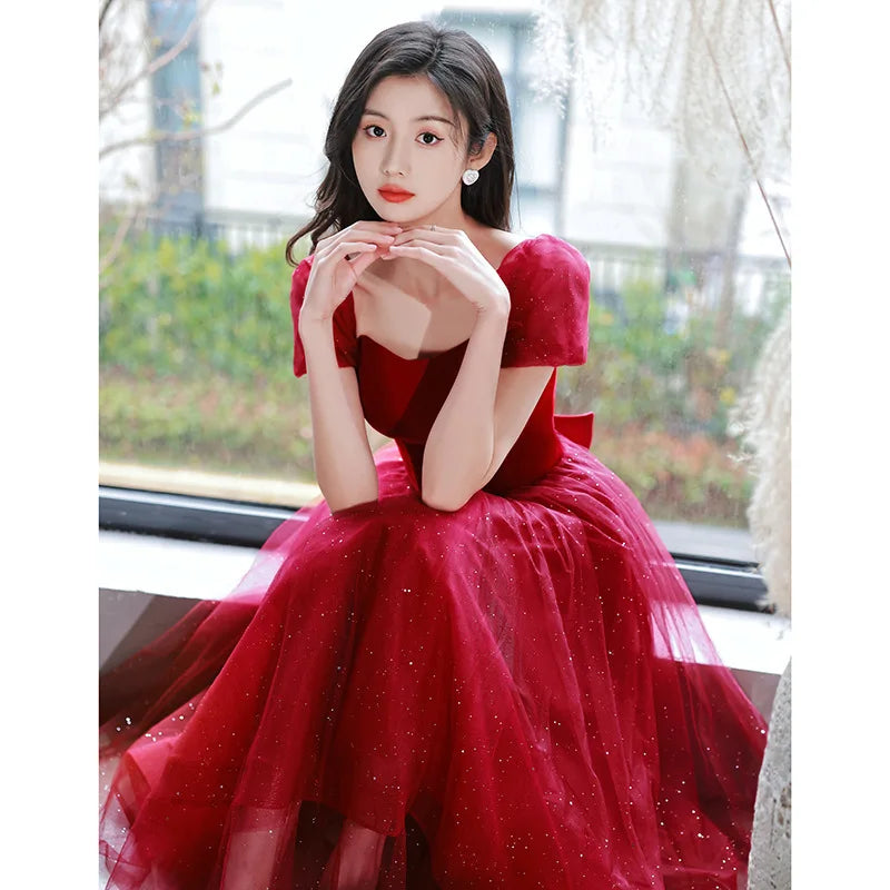 red tulle midi dress Elegant Red Tulle Midi Dress With Glitter Detail