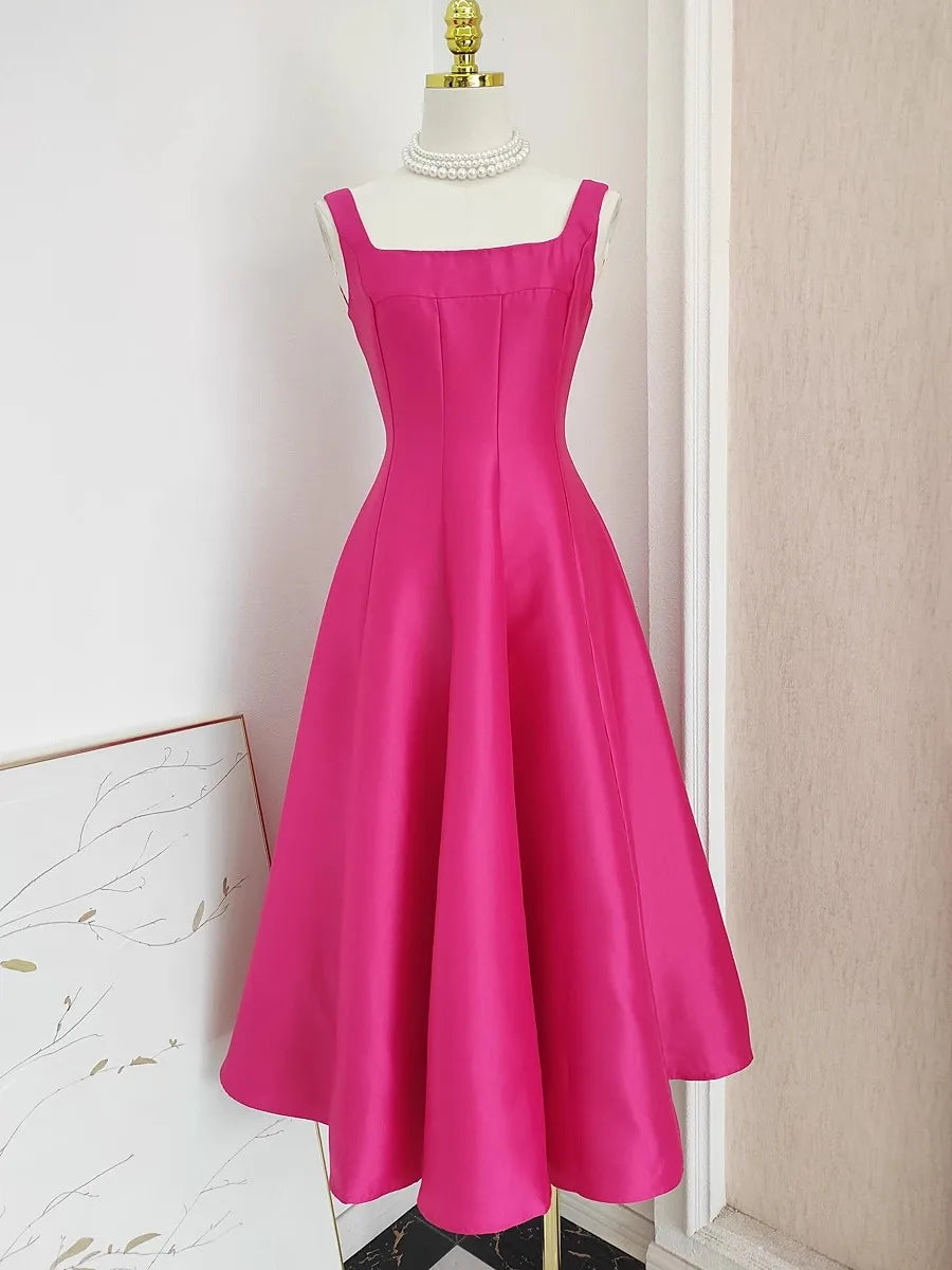 Stunning Pink Satin Sleeveless A-line Dress on Luulla