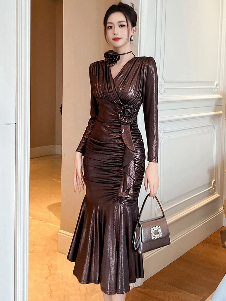 black long dress with open back Louisa Long Sleeve Slinky Maxi Dress / Black | MESHKI