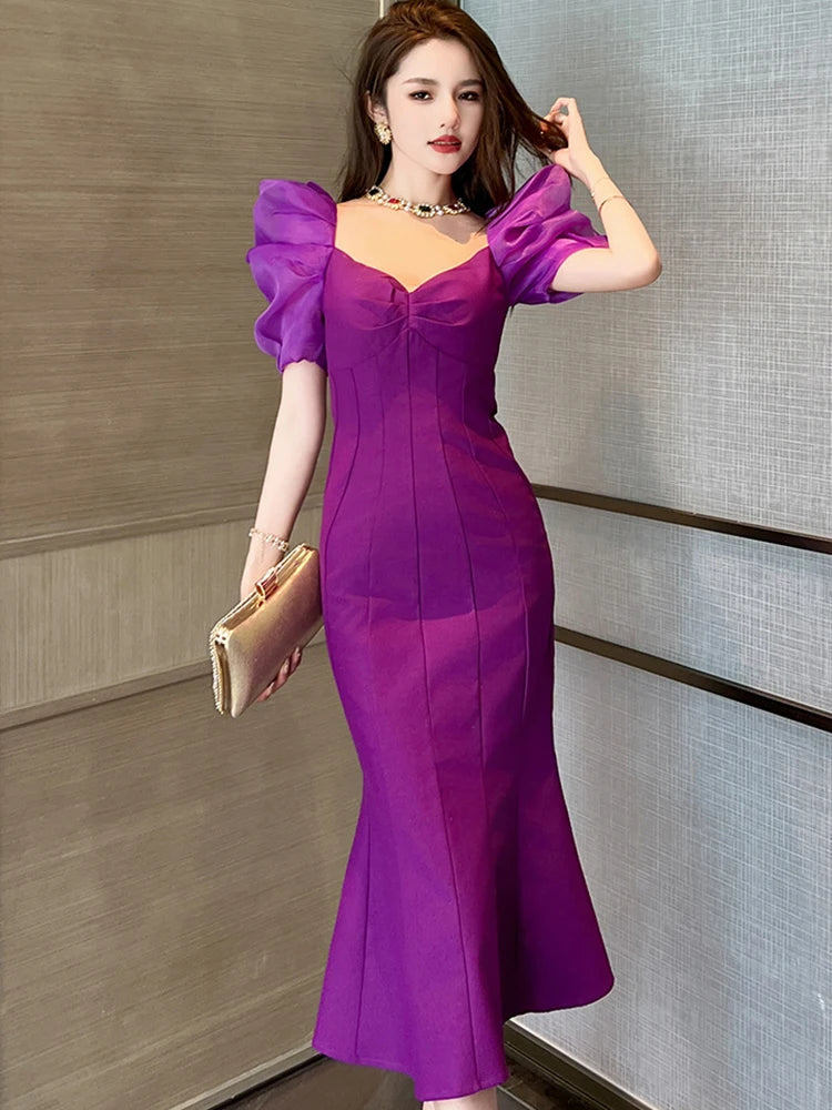 fitted lace wedding dress Floral Bubble Dress- Purple