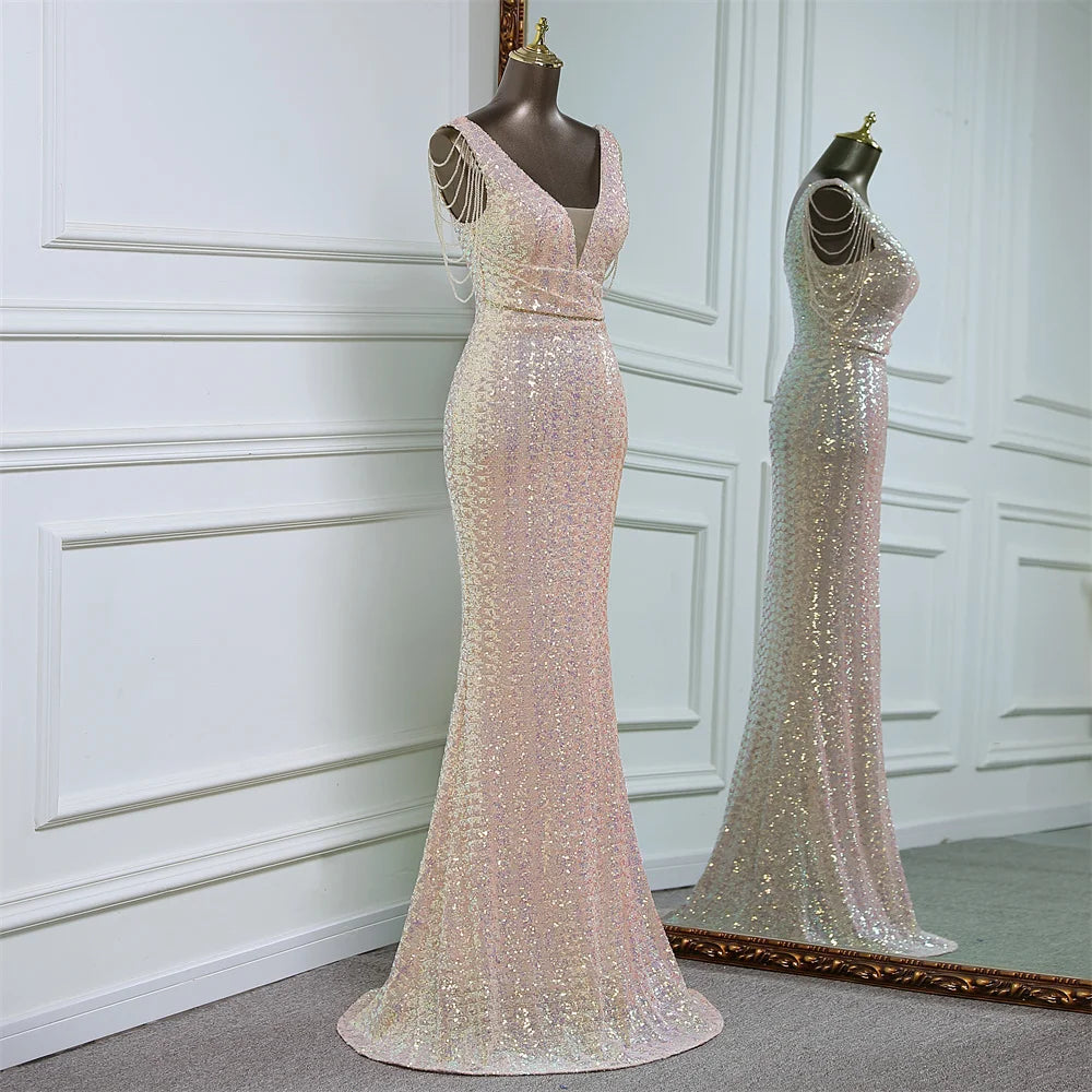 Elegant V-Neck Sequins Sleeveless Evening Dress main image 1