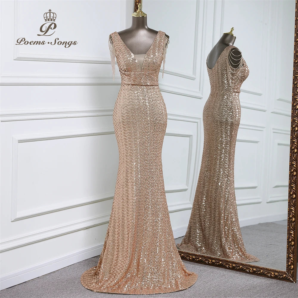 Q25 Sparkle V-Neck Gown with Belt